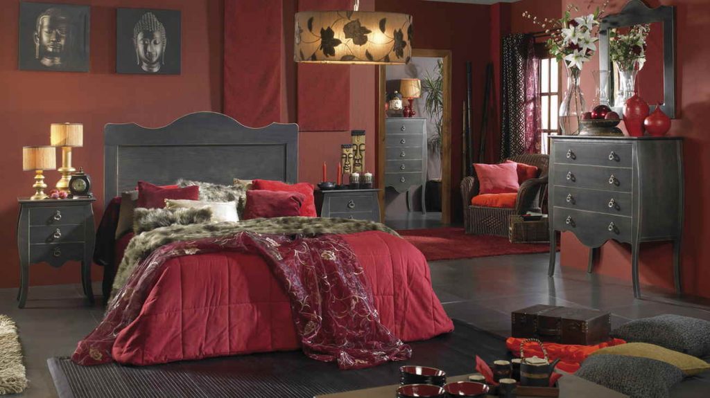 Dormitorio matrimonio negro y rojo